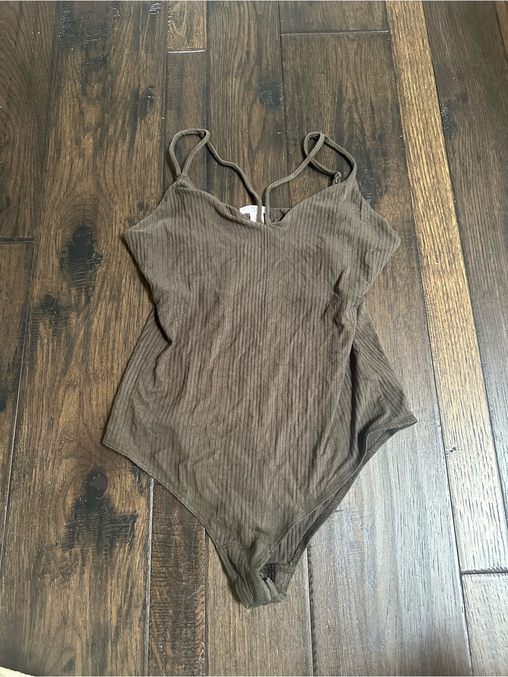 BP. Dark Olive Green Ribbed Strappy Bodysuit – Size Small